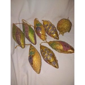 VTG 8 Piece Lot Sugared Beaded Christmas Tree Ornaments Gold Multi Color Victori